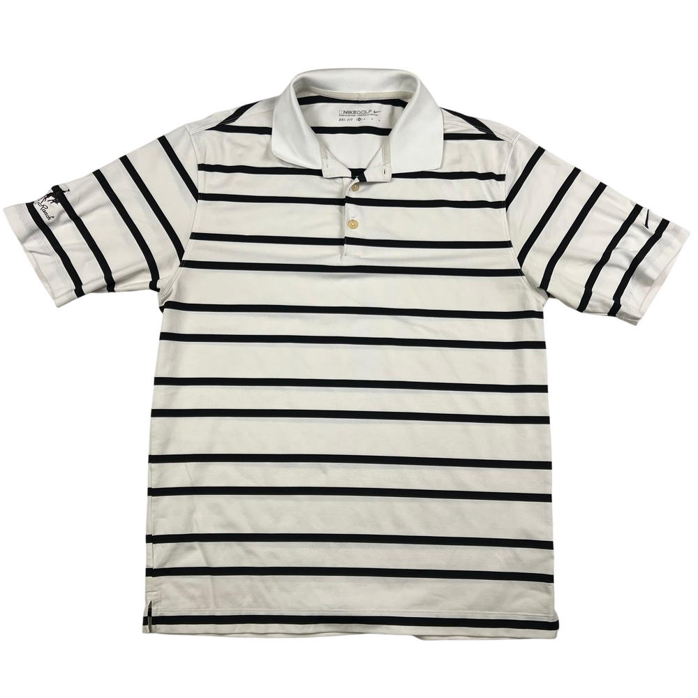 Nike Golf Polo Shirt Mens Medium Dri-Fit Striped Performance White Black